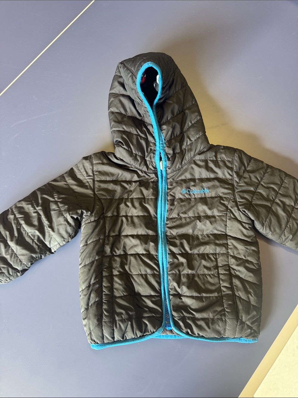 Columbia Kids reversible Hooded Puffer Jacket with Bright Blue Trim